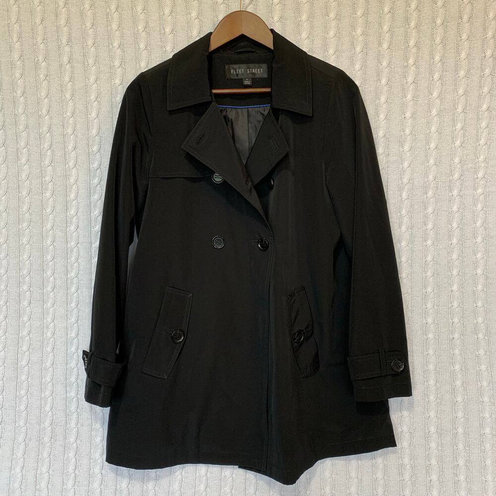 Fleet Street Women's Black Double Breasted Trench Coat Size S Elevated Basics